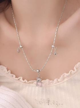 可爱小熊幻彩五角星爱心土星吊坠项链女锁小众甜美骨链百搭颈链潮