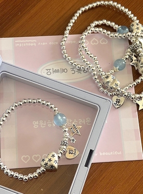 Sinse手作海蓝宝铃兰花手链女生小众原创设计感银珠手串百搭气质