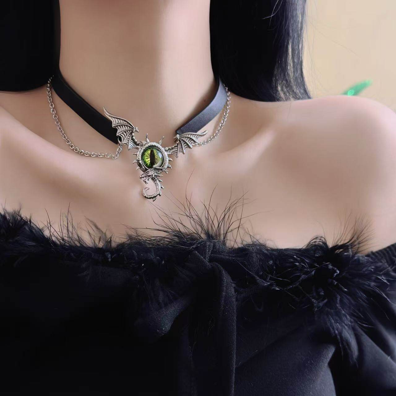 哥特风恶魔之眼项圈choker夸张个性项链皮质饰品朋克亚文化项链潮