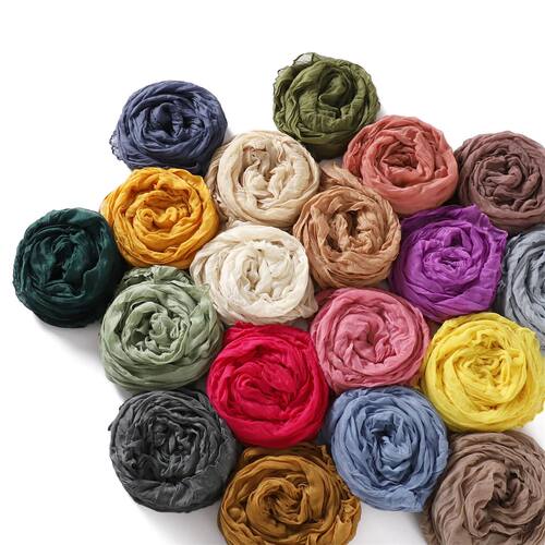 Crumpled Scarf For Women Girls Students Spring New Solid Col