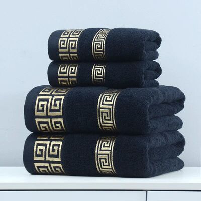 2pcs Black Bath Towels for Adults 100% Cotton Solid Terry Be
