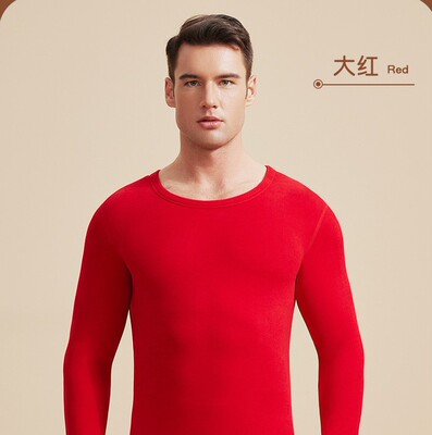 热销红色结婚打底内衣圆领德绒保暖套装男士学生情侣德绒秋衣秋裤