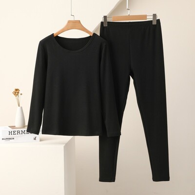 双面德绒圆领保暖内衣套装秋冬家居服磨毛加厚内搭秋衣秋裤一整套