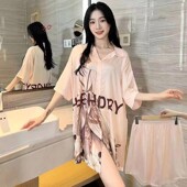 裙家居服套装 外穿衬衫 少女风 短袖 浪漫女孩网红冰丝睡裙女2025新款