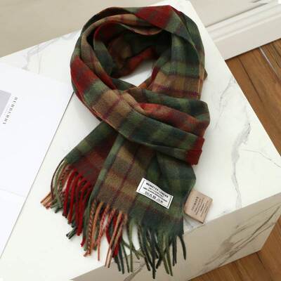 Scottish 100% wool plaid scarf for women in winter, thickene
