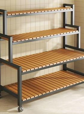 Mobile minimalist storage rack with floor to floor stepped d