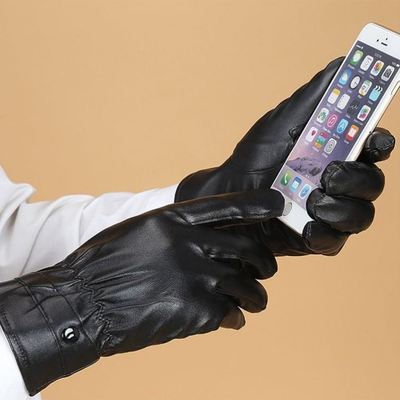 PU leather phone screen touch gloves men winter glove 手套冬