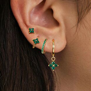 4pcs Fashion Cubic Zirconia Flower Hoop Earrings Set 18K Gol
