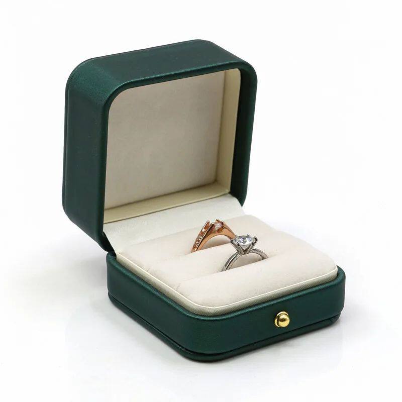 Vintage Double Slots Ring Jewelry Box For Wedding Proposal E