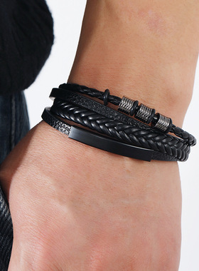 Fashion Black Leather Bracelet For Men Charm Magnetic Braide