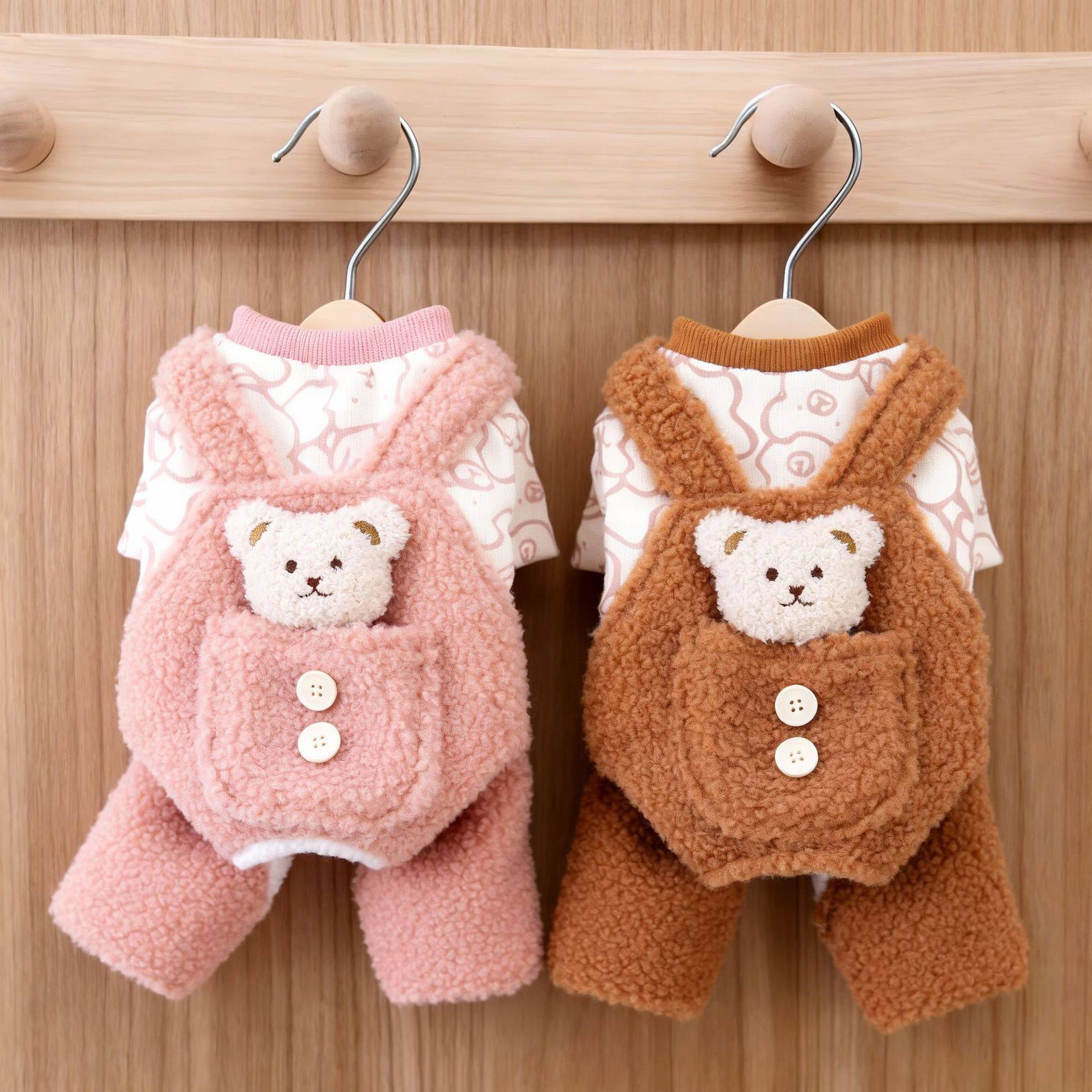 狗狗衣服秋冬加绒保暖小熊背带裤按扣式猫咪衣服通用加厚宠物服装