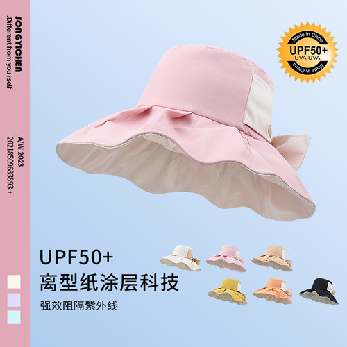 超大檐遮脸黑胶太阳帽