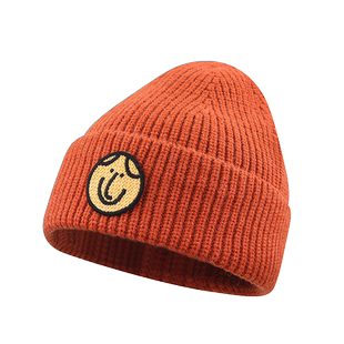 日系卡通笑脸表情包针织毛线帽子男女秋冬简约纯色保暖护耳帽子潮