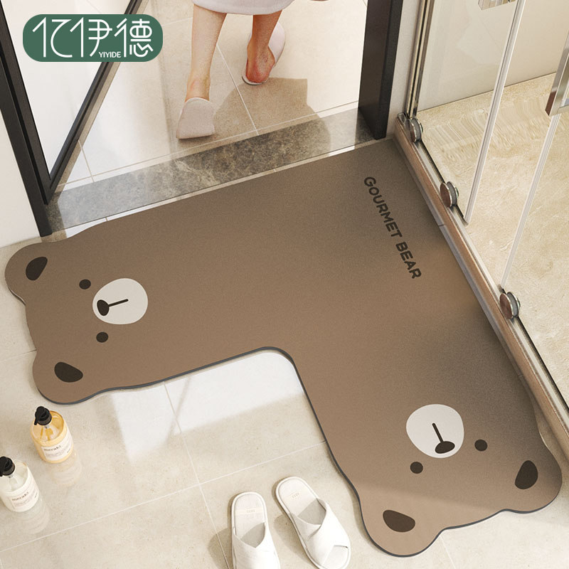 卫生间地垫浴室门口防滑脚垫硅藻泥吸水垫厕所洗手间l型专用地毯