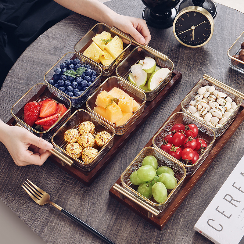 新款北欧风金色提手托盘分格果盘