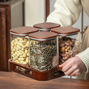 分格密封干果罐玻璃收纳盒家用客厅茶几果盘瓜子坚果糖果罐零食盒