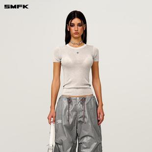 SMFK未来星空针织Tee 上衣 UT005BS SL潮流设计感身刺绣圆领短袖