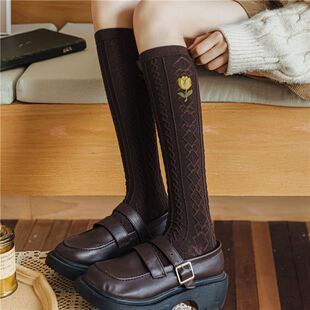 复古棕色美拉德ins学院风小腿袜子女韩式 网红潮流外穿小腿袜子