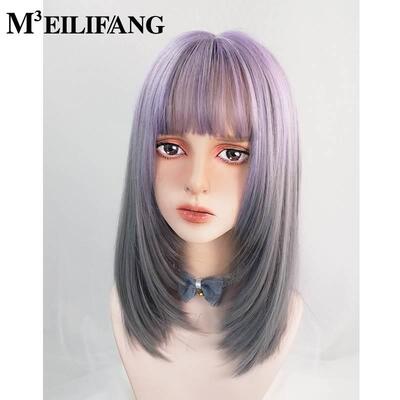 l美方假发女发长发jk色紫中灰渐变潮彩色内扣锁骨发全头立套M