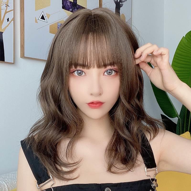 l主李假发女短卷发公 自然少女中长羊毛卷头套齐刘海发锁骨 短发M