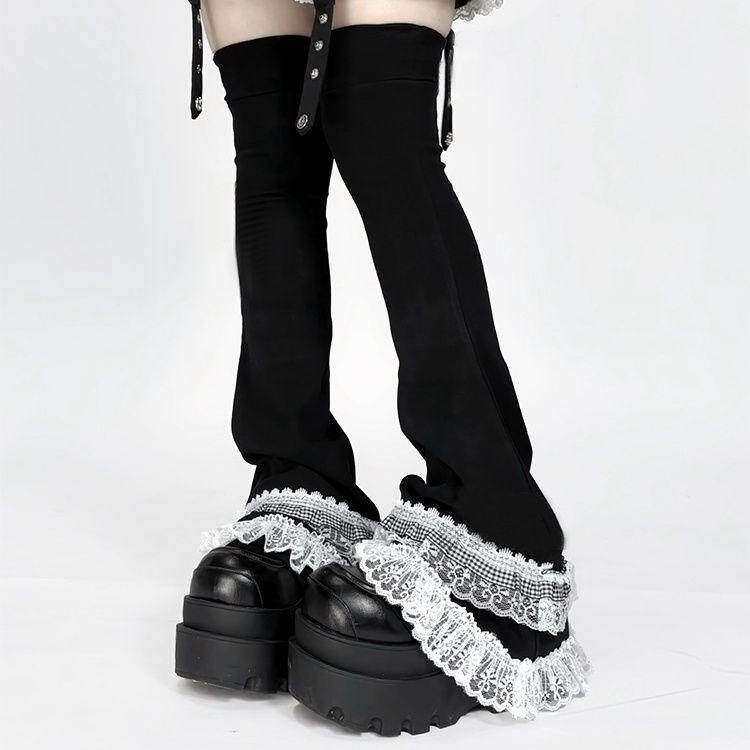 thumbnail for lace lace japanese light sub-style culture y2k hot girl over the knee pile of sock covers, flare high leg covers