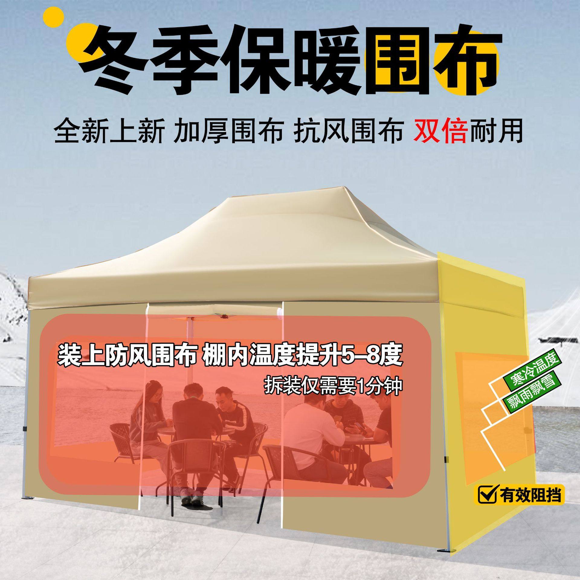 摆摊用四脚透明雨棚户外遮阳棚大伞防雨棚子冬季夜市围布帐篷