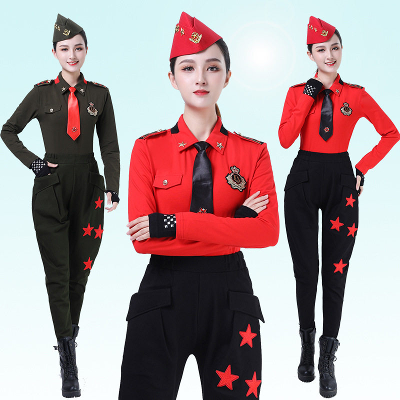 水兵舞服装全新女套装春秋新款纯棉翻领修身长袖广场舞演出服
