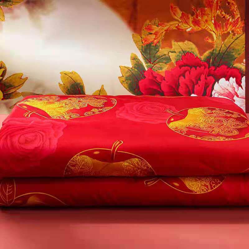 夏季平安被大红色被子苹果喜字送礼水洗棉空调被夏凉被送女婿