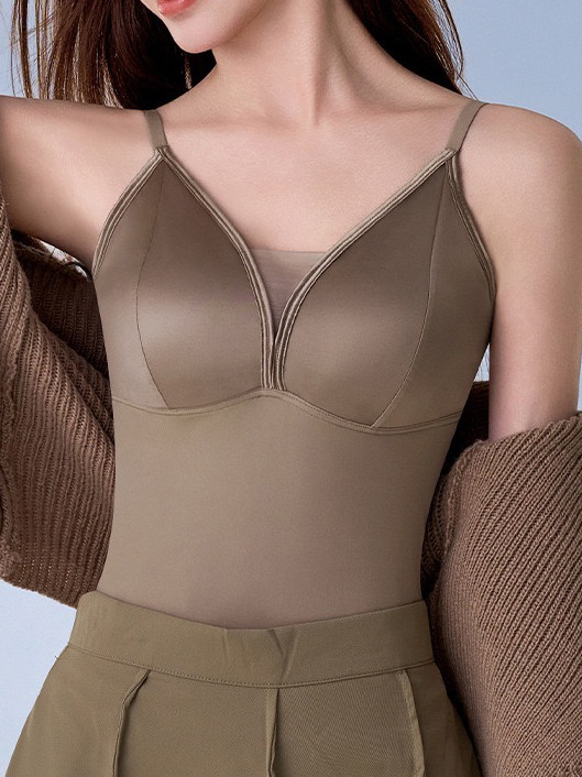 无痕冰丝美背长款吊带背心带胸垫聚拢收副乳文胸一体式免穿内衣女