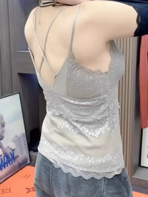 蕾丝背心加绒加厚无袖打底上衣女美背免穿文胸秋冬带胸垫内衣保暖