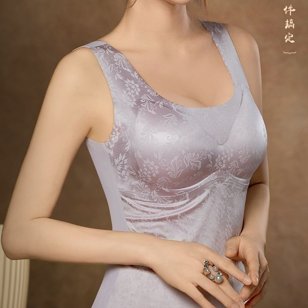 国风缎面背心女吊带带胸垫美背一体式文胸聚拢固定杯打底上衣夏季