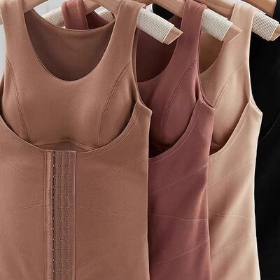 带胸垫保暖背心德绒美背束腰免文胸一体内衣打底上衣加绒内穿马甲