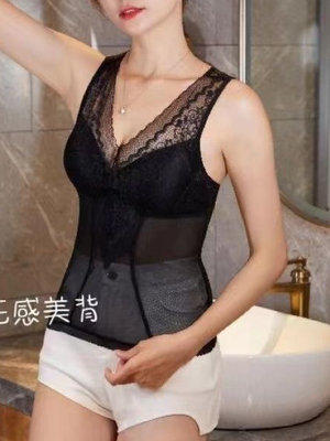美背蕾丝吊带背心女内衣夏季无痕冰丝性感聚拢网纱文胸一体式大码