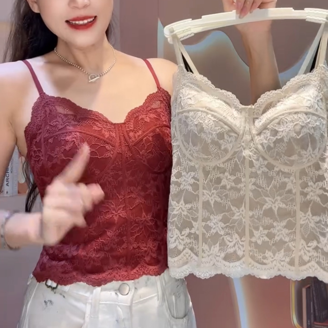 德绒保暖蕾丝吊带背心女士文胸秋冬打底加厚抹胸带胸垫一体式内衣