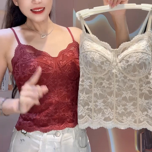 德绒保暖蕾丝吊带背心女士文胸秋冬打底加厚抹胸带胸垫一体式内衣