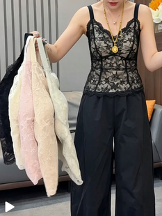 蕾丝美背吊带背心带胸垫一体夏季内搭外穿打底衫上衣冰丝大码胖mm