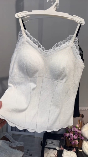 保暖蕾丝吊带背心女德绒纯欲磨毛带胸垫美背文胸秋冬内搭打底抹胸