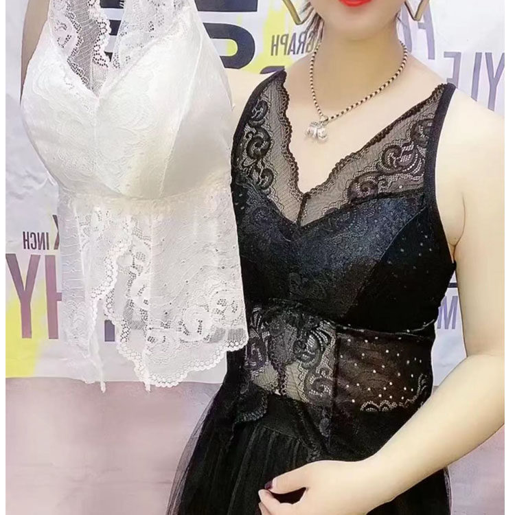 大码背心女装蕾丝带胸垫胖mm打底200斤外穿内衣聚拢美背吊带上衣