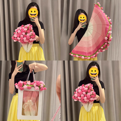 拍一份钩织玫瑰花毯子