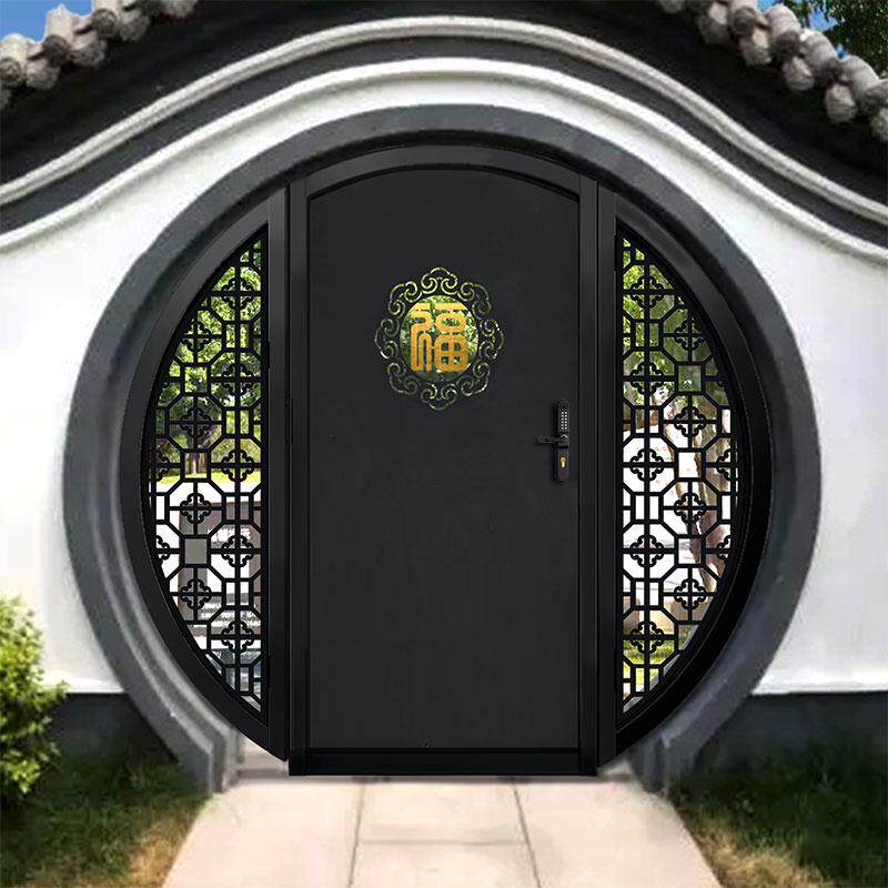 中式月亮门圆形门户外庭院门圆门洞苏式徽派门单开门双开门铜拉手