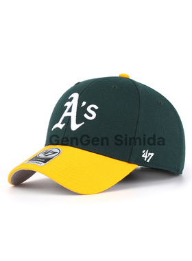 47brand MVP 硬顶墨绿色奥克兰城棒球帽复古情侣休闲复古鸭舌帽