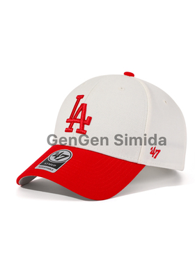 47brand MVP 硬顶米色拼红色道奇队LA字母纪念款棒球帽复古鸭舌帽