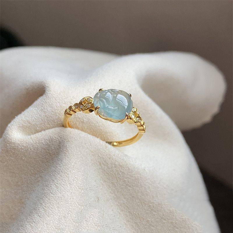 玉髓冰种起胶天空蓝貔貅戒指女款