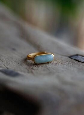 新中式古风玉髓戒指女古法镀18K金指环戒指简约气质淡雅百搭