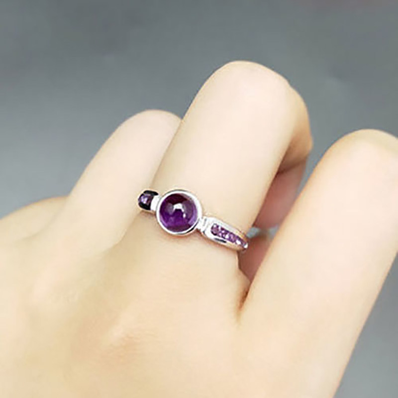 【薰衣草】戒指女925纯银 日韩时尚个性紫水晶宝石转运珠情侣活口