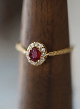 镀18K金镶嵌石榴石链条软戒指女士日系风ins高级轻奢百搭可调节