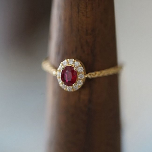 镀18K金镶嵌石榴石链条软戒指女士日系风ins高级轻奢百搭可调节