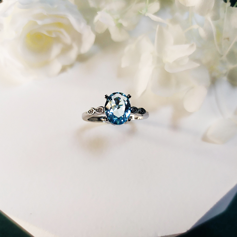 女银托帕石水晶小众设计指环戒指