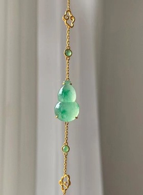 天然玉髓高冰飘绿葫芦手链女