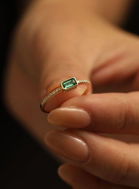 法式祖母绿复古宝石戒指精致小众